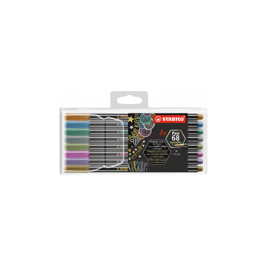 ESTUCHE 8 UNIDADES ROTULADOR PEN 68 COLORES METALLIC PUNTA 1,4 MM STABILO 6808/8-11