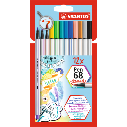 3187-ESTUCHE CARTON 12 UNIDADES ROTULADOR PEN 68 BRUSH COLORES SURTIDOS STABILO 568/12-21