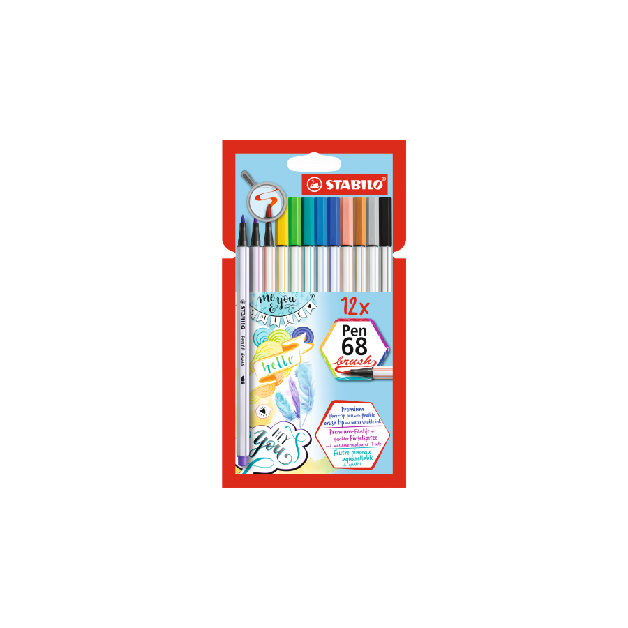 3187-ESTUCHE CARTON 12 UNIDADES ROTULADOR PEN 68 BRUSH COLORES SURTIDOS STABILO 568/12-21