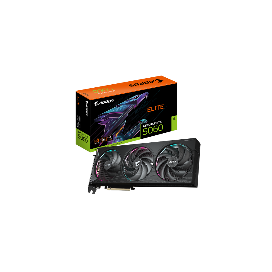 32064-GIGABYTE AORUS GeForce RTX 5060 ELITE 8G Tarjeta Grafica - 8GB GDDR7, 128bit, PCI-E 5.0, 2722 MHz Frecuencia del n
