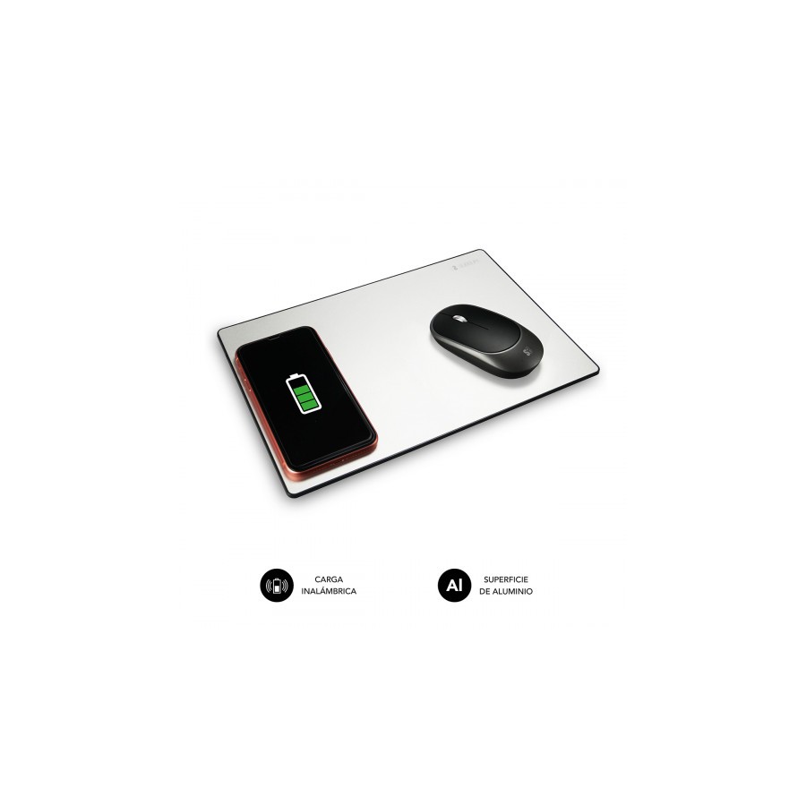32134-SUBBLIM Alfombrilla con cargador Inalambrico Mousepad Wireless Charger Aluminum Silver 10W