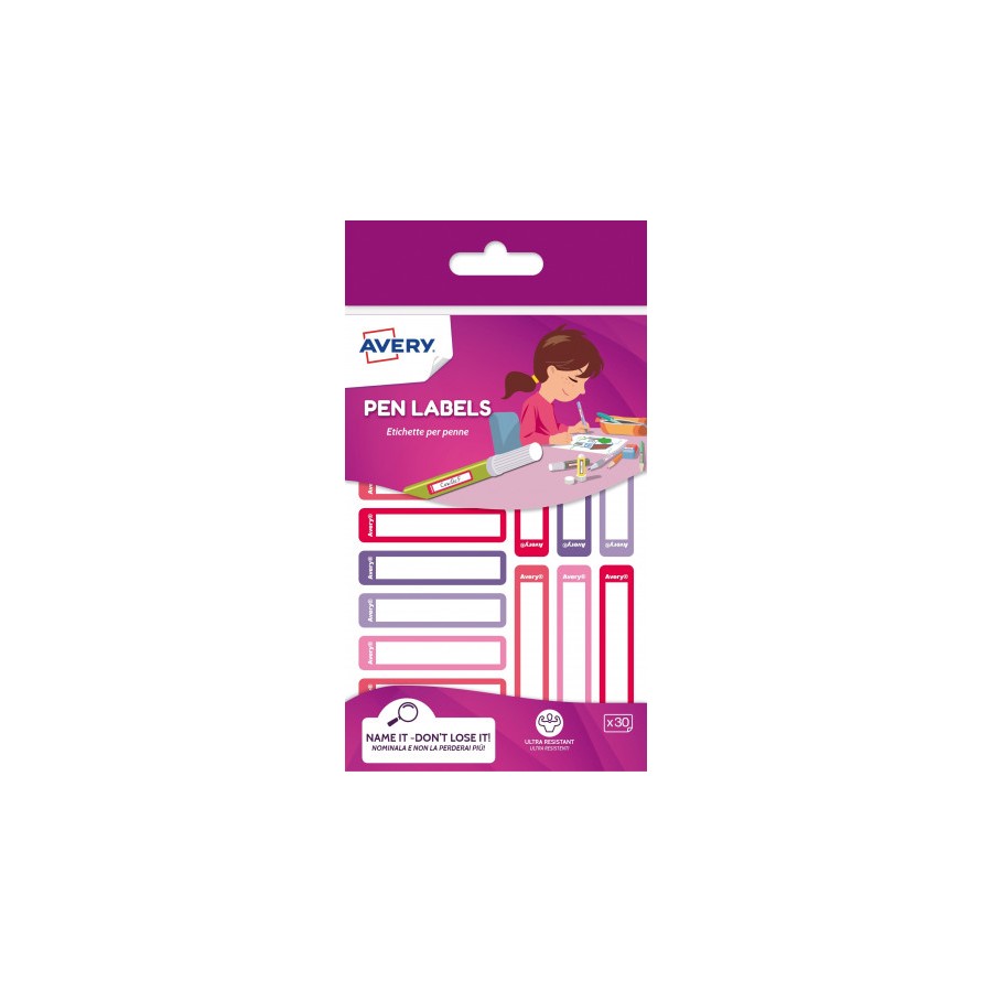 3240-SOBRE 30 ETIQUETAS ADHESIVAS PERMANENTE 50X10MM ROSA Y VIOLETA AVERY RESMI30F-UK