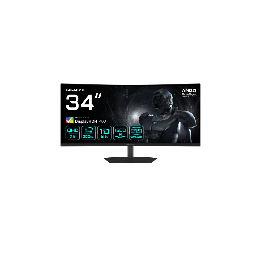 32404-GIGABYTE G34WQC2 Monitor Gaming Curvo 34" WQHD - 3440 x 1440, 1500R, 200Hz, 1ms, 450 cd/m2, AMD FreeSync Premium,