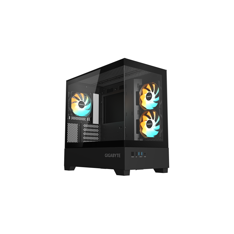 32488-GIGABYTE C201 PANORAMIC Caja de PC - Torre Media, m-ATX, soporte para radiador de 360 mm, 3 ventiladores preinstal