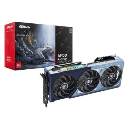 32708-VGA ASROCK RX 9070 XT MONSTER HUNTER WILDS EDITION,AMD,RX9070XT,16GB,GDDR6,256BIT,1HDMI+3DP -JUEGO INCLUIDO- (RX90