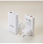 32743-TooQ Cargador de viaje Tipo C y Tipo A, GaN 65W, USB-C/PD + USB-A/QC, Blanco