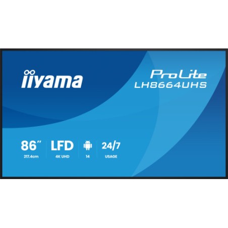 32989-iiyama LH8664UHS-B3AG pantalla de senalizacion Pantalla plana para senalizacion digital 2,17 m (85.6") Wifi 450 cd