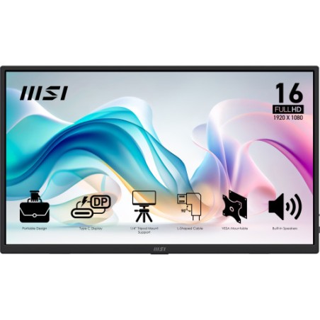 33508-MSI PRO MP165 E6 monitor o TV portatil Monitor portatil Negro 39,6 cm (15.6") LED 1920 x 1080 Pixeles