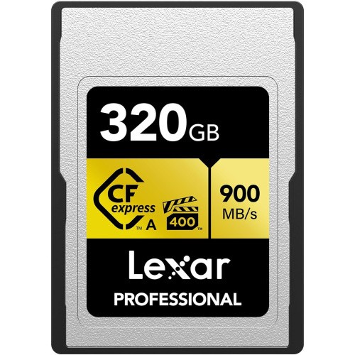 33727-LEXAR 320GB PROFESSIONAL CFEXPRESS TYPE A CARD GOLD SERIE, UP TO 900MB/S READ 800MB/S WRITE. VPG 400