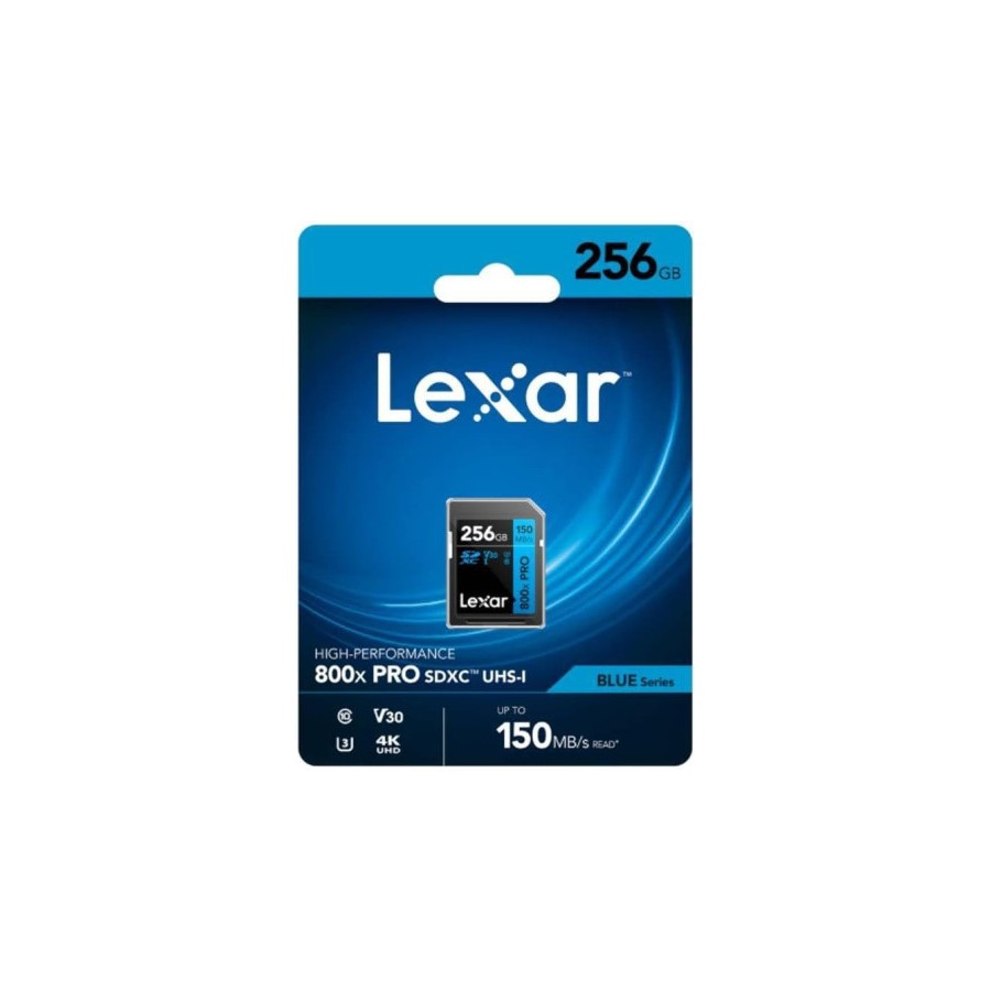 33963-LEXAR 256GB PROFESSIONAL 800X PRO SDXC UHS-I CARDS,  UP TO 150MB/S READ 45MB/S WRITE C10 V30 U3