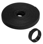 EWENT ROLLO DE BRIDA NYLON HOOP -LOOP REUTILIZABLE TIPO VELCRO 15MM X 10M, 97-15MM, NEGRO