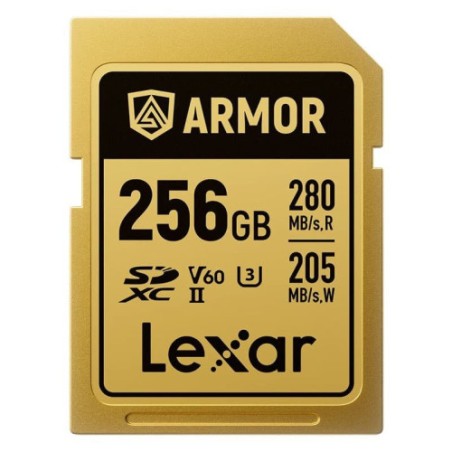 34173-LEXAR 256GB PROFESSIONAL ARMOR GOLD SDXC UHS-II CARDS,  UP TO 280MB/S READ 210MB/S WRITE C10 V60 U3,STAINLESS STEE