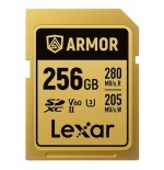 34173-LEXAR 256GB PROFESSIONAL ARMOR GOLD SDXC UHS-II CARDS,  UP TO 280MB/S READ 210MB/S WRITE C10 V60 U3,STAINLESS STEE