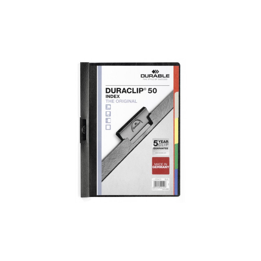 3443-DOSSIER CON CLIP ORIGINAL INDEX A4 CAPACIDAD 50H NEGRO DURABLE 2234-01