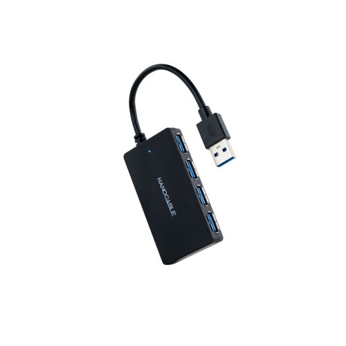 35589-Nanocable Hub USB 3.0 con 4 Puertos de USB 3.0, USB-A/M-USB 3.0/H, Negro, 15 cm