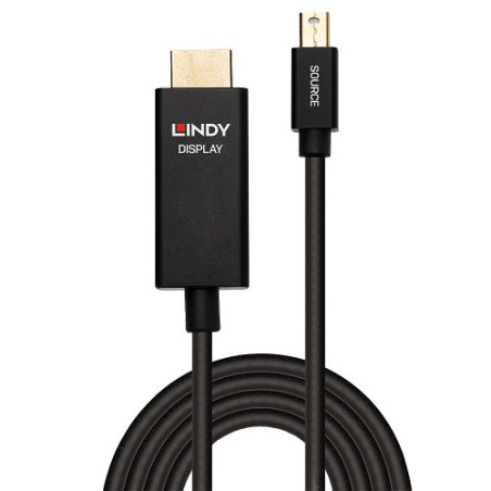 36893-Lindy 40922 adaptador de cable de video 2 m Mini DisplayPort HDMI tipo A (Estandar) Negro