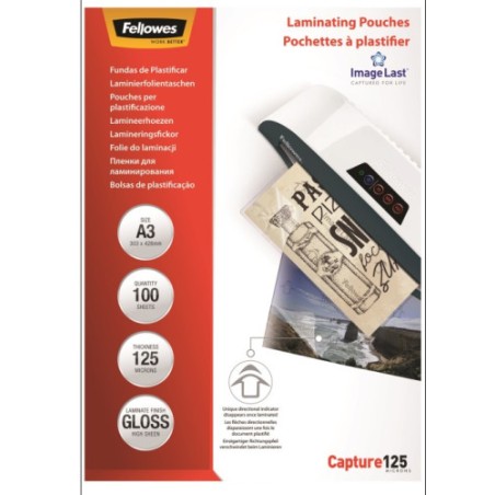 370-PACK 100 BOLSAS PLASTIFICACION 125 MICRAS A3 303X426 FELLOWES 5307506