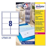 3846-PAQUETE 25 HOJAS ETIQUETAS TRANSPARENTES QUICKPEEL-IMPRESORAS LASER 99,1X67,7 MM AVERY L7565-25