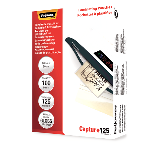 385-PACK 100 BOLSAS PLASTIFICACION 60X90 125 MICRAS FELLOWES 5397402