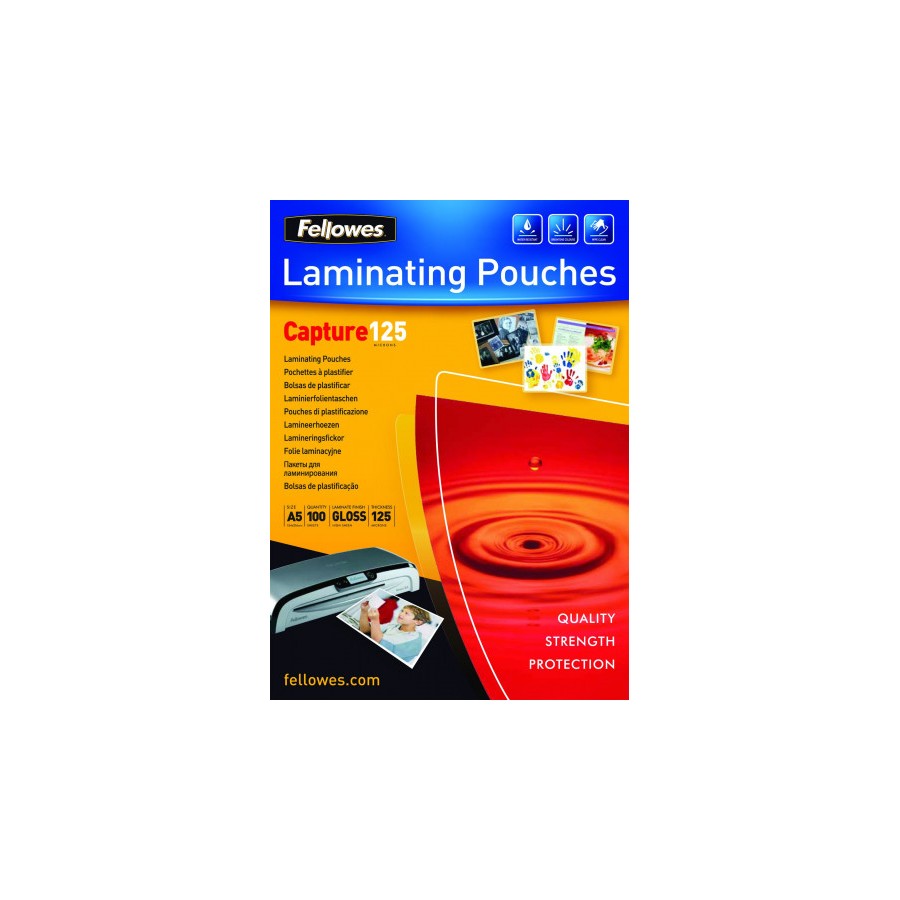 386-PACK 100 BOLSAS PLASTIFICACION 154X216 125 MICRAS A5 FELLOWES 5307302