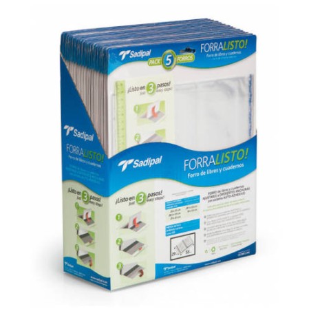 3865-BLISTER 5 FUNDAS DE FORRO CON 2 SOLAPAS AJUSTABLES 28 CM SADIPAL 02213