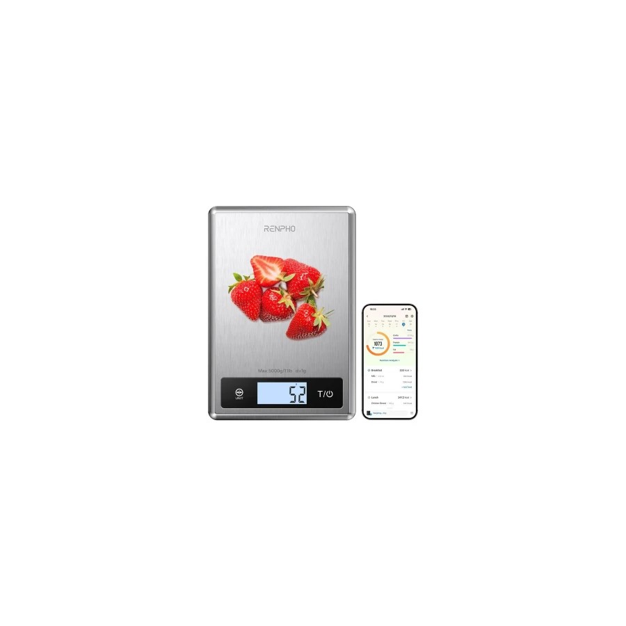 38697-RENPHO CALIBRA 1 - SMART NUTRITION SCALE - BLE - GREY STAINLESS STEEL (UP TO 11LB/5KG)