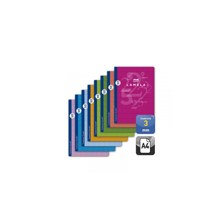 LIBRETA CUBIERTA BASICA FORMATO A4 RAYADO 3 MM 50 HOJAS SURTIDOS LAMELA 06A4003