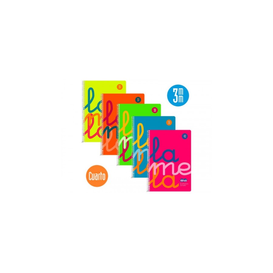 3899-CUADERNO CUARTO FLUOR POLIPROPILENO RAYADO 3 MM.COLORES SURTIDOS LAMELA 7CTP003S