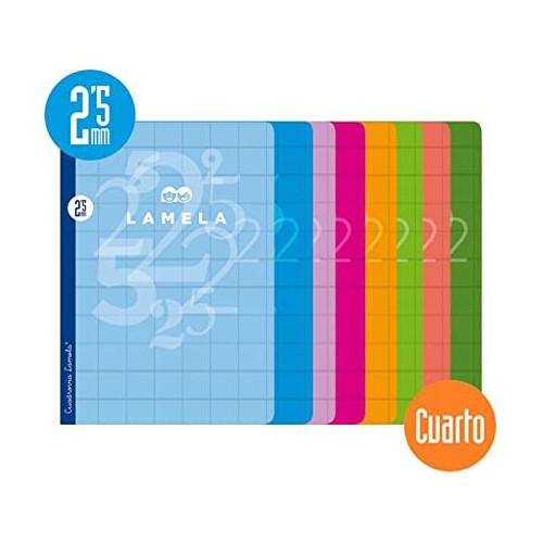 3900-LIBRETA CUARTO 50 HOJAS RAYADO 2,5 MM-COLORES SURTIDOS LAMELA 06C002
