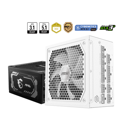39134-FUENTE ALIMENTACION MSI MAG A1000GL PCIE5 WHITE,PSU,1000W,80 PLUS GOLD,MODULAR,135MM,ACTIVE PFC,PCI-E 5.0 (16 PIN)