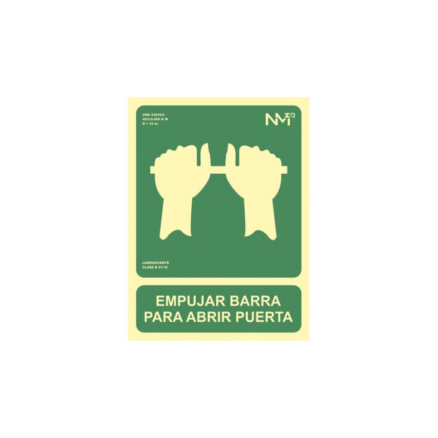 3930-SENAL "EMPUJAR BARRA PARA ABRIR PUERTA" 224X300 PVC VERDE ARCHIVO 2000 6170-01H VE