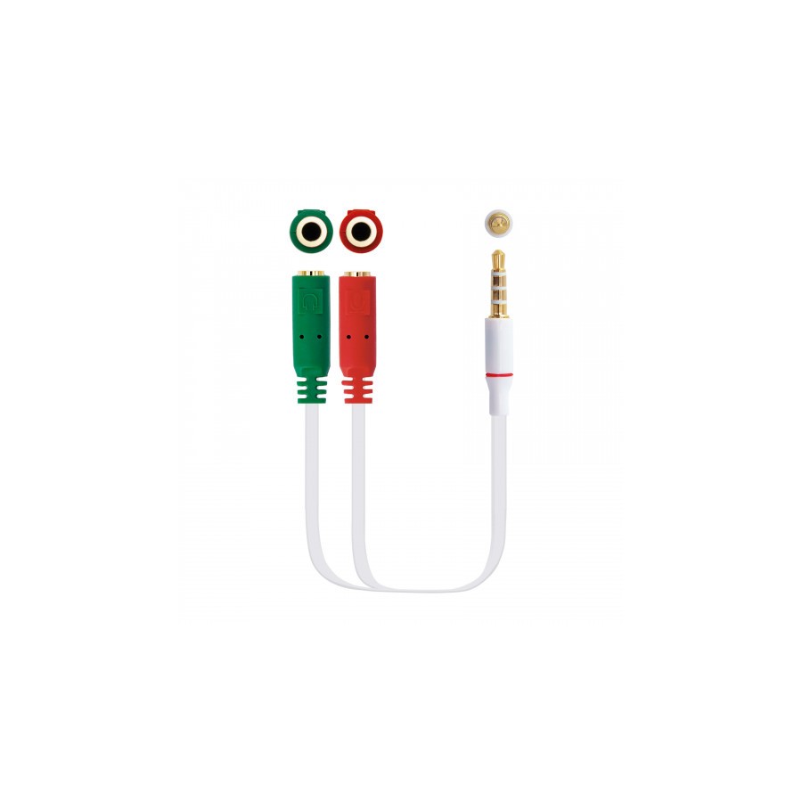 39321-Nanocable Cable adaptador Audio Jack 3.5/M 4pines - 2xJack 3.5/H 3pines, blanco, 20 cm