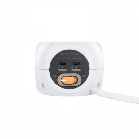 39340-Nanocable Base de 3 enchufes con 4 USB´s (2 USB A + 2 USB-C), con interruptor