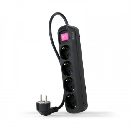 39343-Nanocable Regleta de enchufes de 4 tomas con interruptor, 1.4 metros Negra