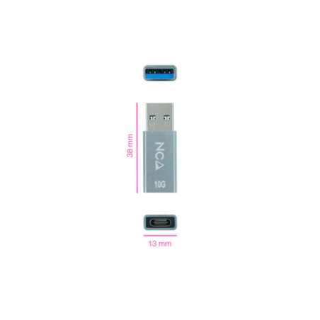 39500-Nanocable Adaptador USB-A 3.1 GEN2 a USB-C, USB-A/M-USB-C/H, Gris