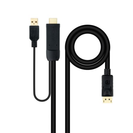 39535-Nanocable Cable Conversor HDMI 2.0 a DisplayPort V1.2, 1.8 m, Negro