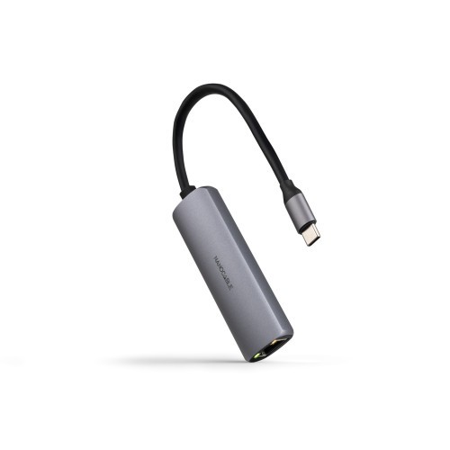 39591-Nanocable Adaptador USB-C 3.1 a RJ45, con PD 100W, USB-C/M, Aluminio, Color Gris, 18 cm