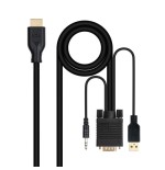 39627-Nanocable Conversor unidireccional VGA/M + AUDIO/M + USB-A/M (para alimentacion) a HDMI/M, Negro, 1.8m