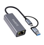 40574-Ewent EW9819 hub de interfaz USB 3.2 Gen 1 (3.1 Gen 1) Type-A + Type-C 1000 Mbit/s Gris