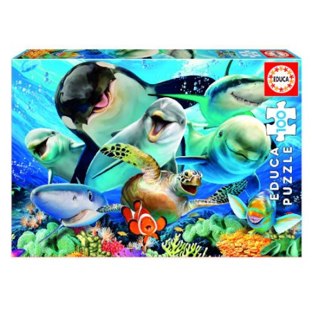 4187-PUZZLE INFANTIL 100 SELFIE BAJO EL AGUA DE 6-8 ANOS EDUCA BORRAS 18062