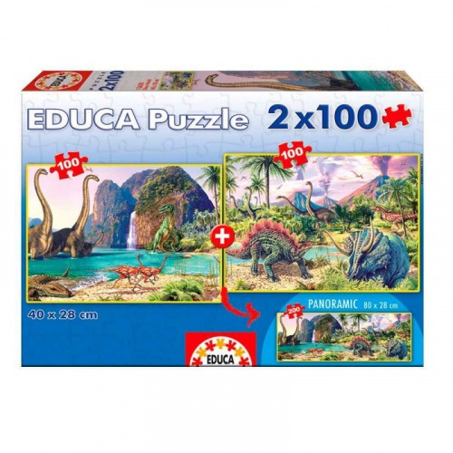 4188-PUZZLE 2x100 DINO WORLD DE 6-8 ANOS EDUCA BORRAS 15620