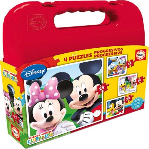 4197-MALETA PUZZLES PROGRESIVOS MICKEY MOUSE 12-16-20-25 DE 3-6 ANOS EDUCA BORRAS 16505