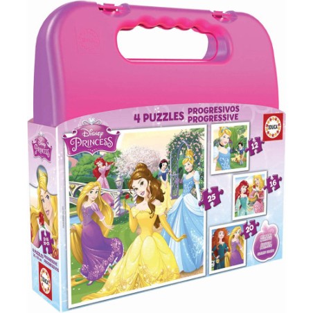 4198-MALETA PUZZLES PROGRESIVOS PRINCESAS DISNEY 12-16-20-25 DE 3-6 ANOS EDUCA BORRAS 16508
