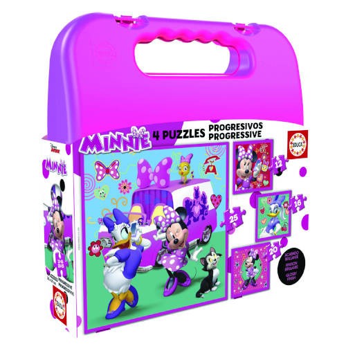 4199-MALETA PUZZLES PROGRESIVOS MINNIE HAPPY HELPERS 12-16-20-25 DE 3-5 ANOS EDUCA BORRAS 17638