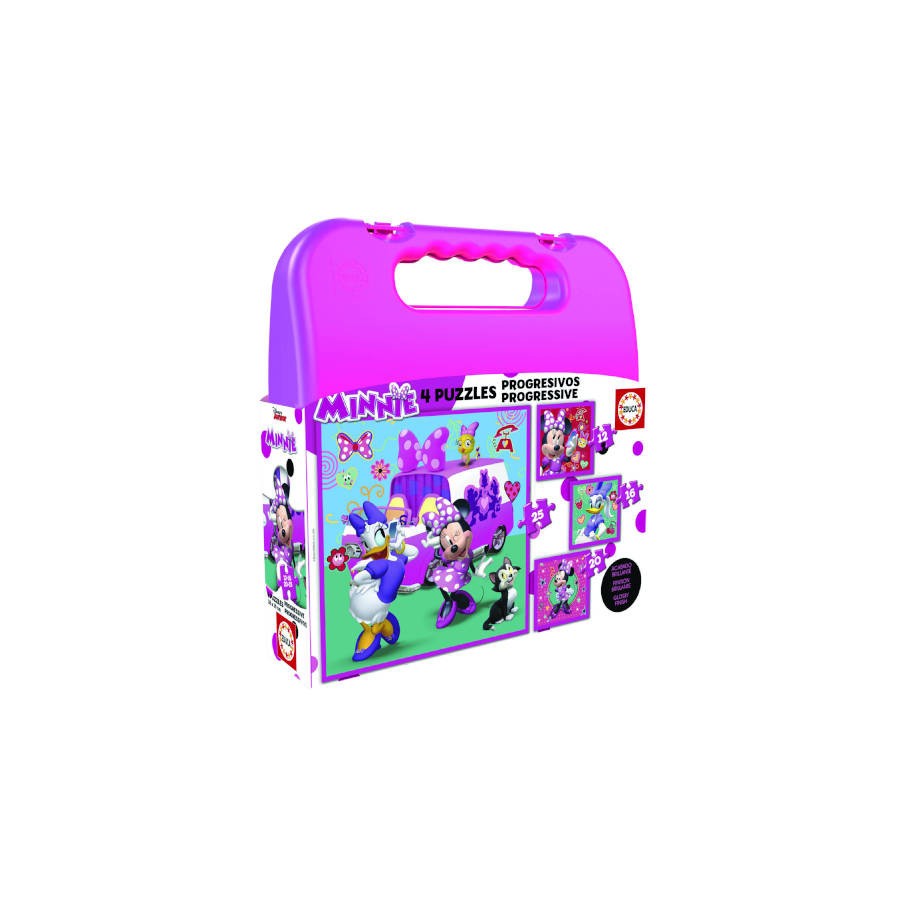 4199-MALETA PUZZLES PROGRESIVOS MINNIE HAPPY HELPERS 12-16-20-25 DE 3-5 ANOS EDUCA BORRAS 17638