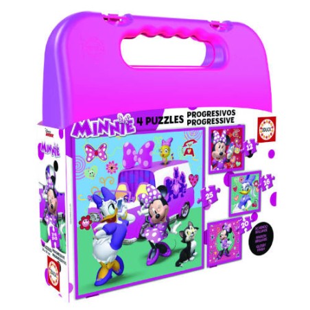 4199-MALETA PUZZLES PROGRESIVOS MINNIE HAPPY HELPERS 12-16-20-25 DE 3-5 ANOS EDUCA BORRAS 17638