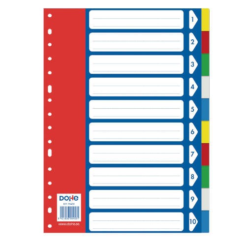4254-SEPARADORES POLIPROPILENO 10 POSICIONES 5 COLORES A4 225X300 DOHE 90458