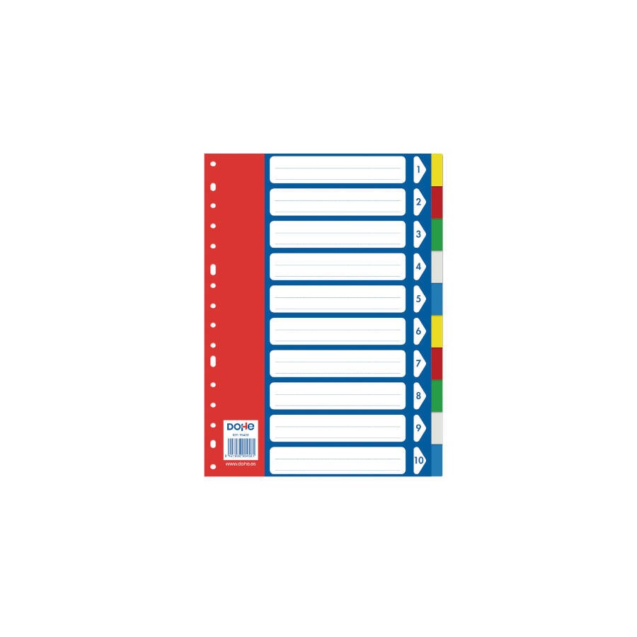 4254-SEPARADORES POLIPROPILENO 10 POSICIONES 5 COLORES A4 225X300 DOHE 90458