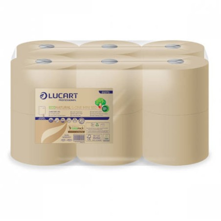 4300-PAQUETE 12 ROLLOS HIGIENICO INDUSTRIAL ECONATURAL L-ONE MINI LUCART CE658