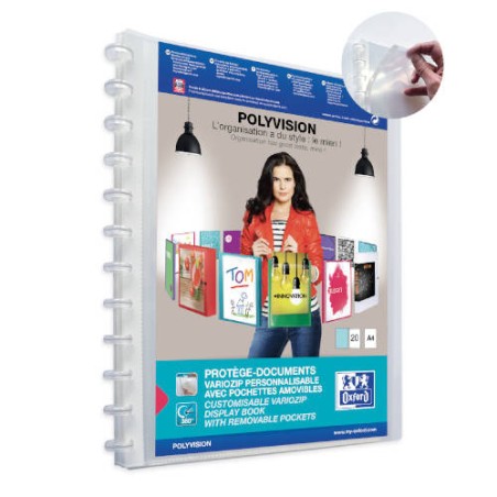 4524-CARPETA DE FUNDAS INTERCAMBIABLES PERSONALIZABLES POLYVISION A4+ 20 FUNDAS COLOR TRANSPARENTE OXFORD 100205600